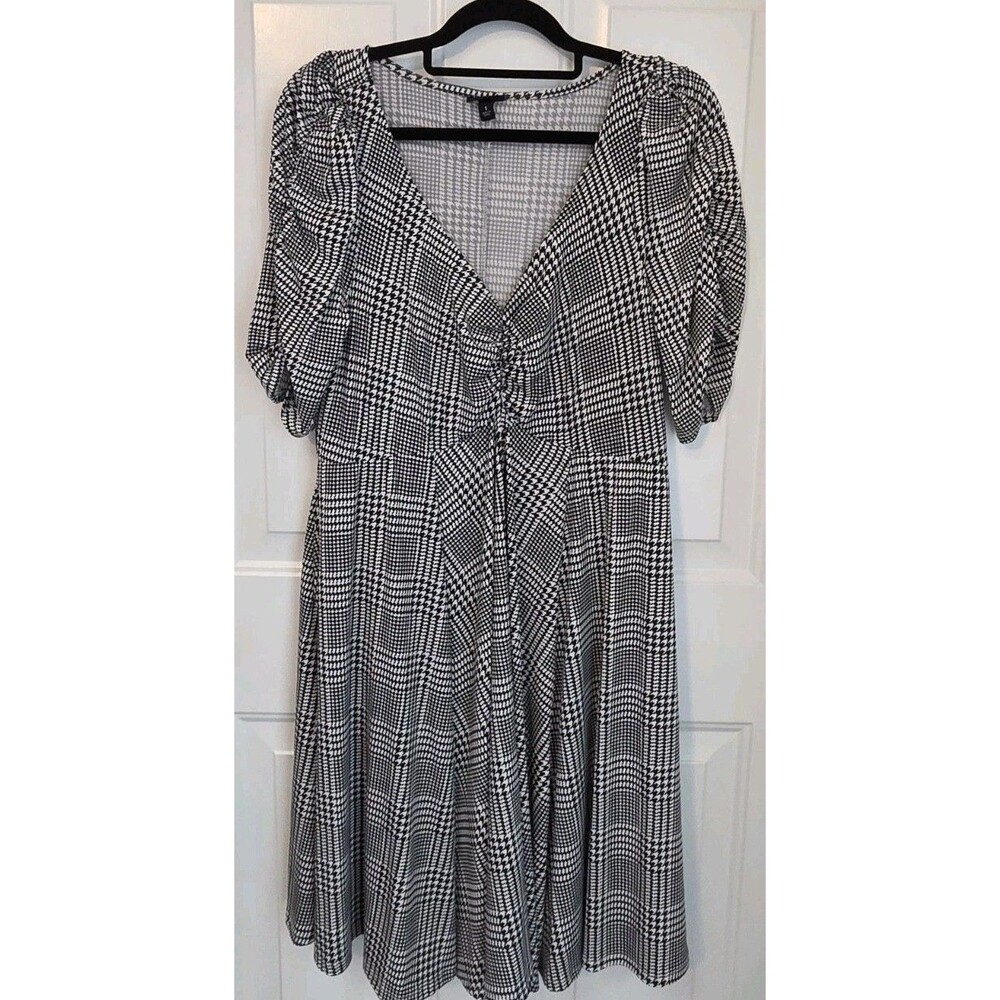 Torrid Studio Knit Cinched Mini Skater Dress Houndstooth Pockets - Size 1